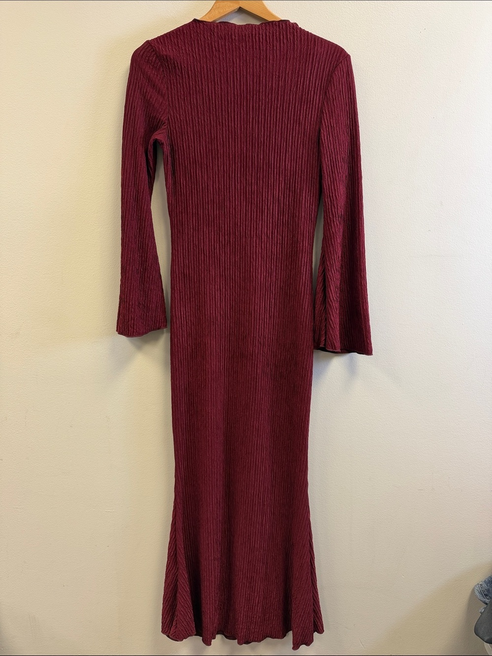 SHEIN Ribbed Long Sleeve Maxi Dress in Burgundy